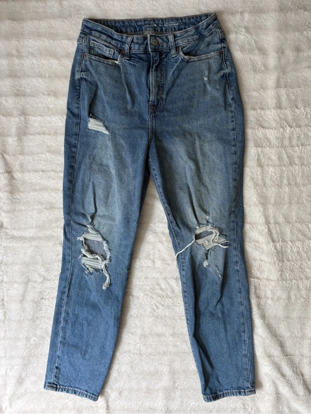 Old Navy Women's O.G Straight Jeans Size 8 High-Rise Distressed Blue Jean